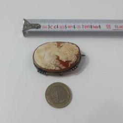 Antika Victorian 925 Gümüş Hakiki Shell Cameo Kolye Ucu Broş
