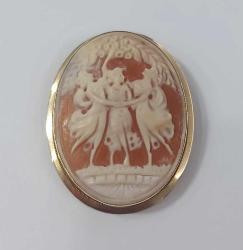 Vintage 14 Ayar Altın Hakiki Shell Cameo Three Graces  Kolye Ucu Broş MİLOR  İtalya