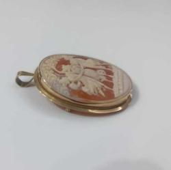 Vintage 14 Ayar Altın Hakiki Shell Cameo Three Graces  Kolye Ucu Broş MİLOR  İtalya