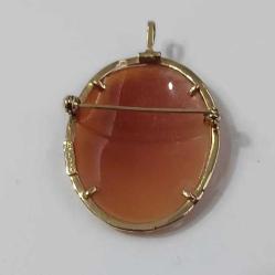Vintage 14 Ayar Altın Hakiki Shell Cameo Bayan Portre  Kolye Ucu Broş  İtalya