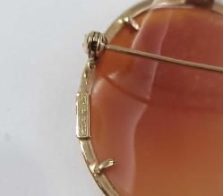 Vintage 14 Ayar Altın Hakiki Shell Cameo Bayan Portre  Kolye Ucu Broş  İtalya