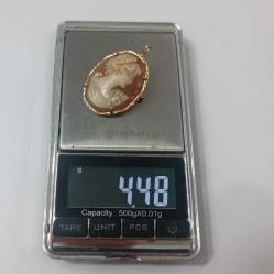 Vintage 14 Ayar Altın Hakiki Shell Cameo Bayan Portre  Kolye Ucu Broş  İtalya