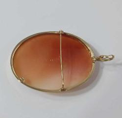 Vintage 14 Ayar Altın Hakiki Shell Cameo Bayan Portre  Kolye Ucu Broş  İtalya