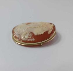Vintage 14 Ayar Altın Hakiki Shell Cameo Bayan Portre  Kolye Ucu Broş  İtalya