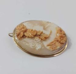 Vintage 14 Ayar Altın Hakiki Shell Cameo Bayan Portre  Kolye Ucu Broş  İtalya