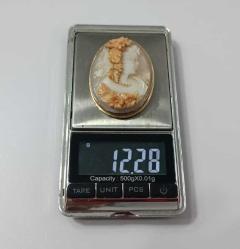 Vintage 14 Ayar Altın Hakiki Shell Cameo Bayan Portre  Kolye Ucu Broş  İtalya