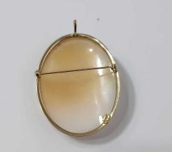 Vintage 14 Ayar Altın Hakiki Shell Cameo Bayan Portre  Kolye Ucu Broş  İtalya