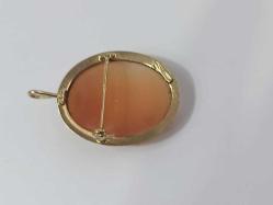 Vintage 18 Ayar Altın Hakiki Shell Cameo Bayan Portre  Kolye Ucu Broş  İtalya