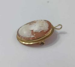 Vintage 18 Ayar Altın Hakiki Shell Cameo Bayan Portre  Kolye Ucu Broş  İtalya