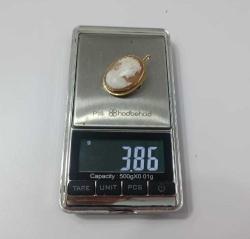 Vintage 18 Ayar Altın Hakiki Shell Cameo Bayan Portre  Kolye Ucu Broş  İtalya