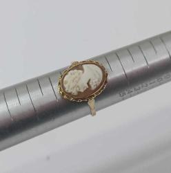 Vintage 14 Ayar Altın Hakiki Shell Cameo Bayan Portre  Yüzük İtalya Ölçü 7