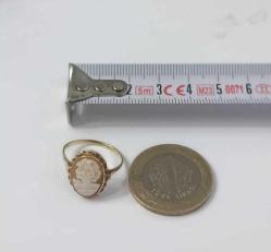Vintage 14 Ayar Altın Hakiki Shell Cameo Bayan Portre  Yüzük İtalya Ölçü 7