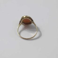 Vintage 14 Ayar Altın Hakiki Shell Cameo Bayan Portre  Yüzük İtalya Ölçü 7