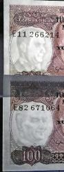 Türkiye Cumhuriyeti  7. Emisyon 2. Tertip 100 Lira E11 266241/ E82 671064 Farklı Filigran Takım Çil