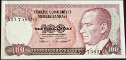 Türkiye Cumhuriyeti  7. Emisyon 1. Tertip 100 Lira A31 758394 Çil