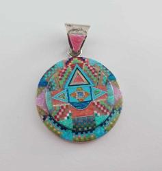 Vintage 925 Ayar Gümüş Tom Taylor Micro İnlay Taşlarla Bezeli Kolye Ucu Navajo Tılsım serisi