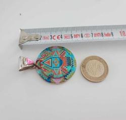 Vintage 925 Ayar Gümüş Tom Taylor Micro İnlay Taşlarla Bezeli Kolye Ucu Navajo Tılsım serisi