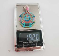 Vintage 925 Ayar Gümüş Tom Taylor Micro İnlay Taşlarla Bezeli Kolye Ucu Navajo Tılsım serisi