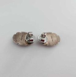 Vintage 925 Ayar Gümüş Micro İnlay Taşlarla Bezenmiş Küpe Navajo Amerika