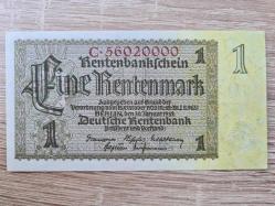 Almanya – Deutsche Rentenbank – 1 Rentenmark (Rentenbankschein, 1937/38) – Kuru Mühürlü – AU/UNC