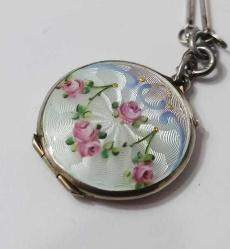 Antika Art Deco 935 Ayar Gümüş Guilloche Mineli Çift Taraflı Locket Resimlik Kolye Ucu Kolye Amerika