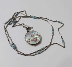 Antika Art Deco 935 Ayar Gümüş Guilloche Mineli Çift Taraflı Locket Resimlik Kolye Ucu Kolye Amerika