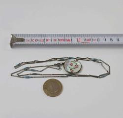 Antika Art Deco 935 Ayar Gümüş Guilloche Mineli Çift Taraflı Locket Resimlik Kolye Ucu Kolye Amerika