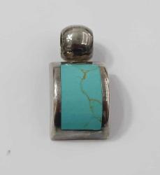 Vintage 925 Gümüş Turkuaz Kakmalı Kolye Ucu Meksika