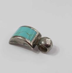 Vintage 925 Gümüş Turkuaz Kakmalı Kolye Ucu Meksika