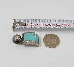 Vintage 925 Gümüş Turkuaz Kakmalı Kolye Ucu Meksika