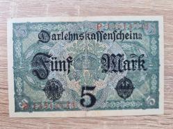 Almanya 1917 – 5 Mark Darlehnskassenschein [EF/AU] • Orijinal WW1 Savaş Dönemi Banknotu