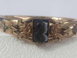 Antika Victorian Altın Dolgu (Gold Filled) Sardonyx Roma Askeri Cameo Bilezik