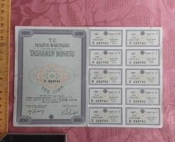LOT.15 » 1967 T.C. Maliye Bakanlığı Tasarruf Bonosu Seti 100 TL, Tam Kuponlu)