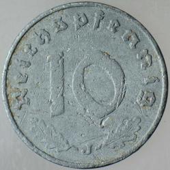 ALMANYA 10 PFENNİG 1940 J. İKİNCİ DÜNYA SAVAŞI NAZİ-HİTLER DÖNEMİ. GAMALI HAÇ. ÇİNKO.