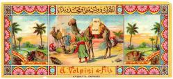 Fes Etiketi, F-14a, Eski yazı, yüklü develer, Volpini & fils, ED, 116x257 mm, Kondisyon  9,5-10, Gerçek=Orijinal