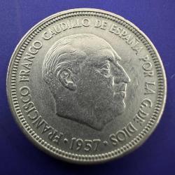 İspanya 5 Peseta 1957 (yıldız içi 58). Faşist General Franco Dönemi
