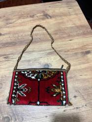 EL DOKUMASI KÜÇÜK HALI ÇANTA. KONDİSYON YÜKSEK KOLEKSİYONLUK NADİR 25 x 16 cm
