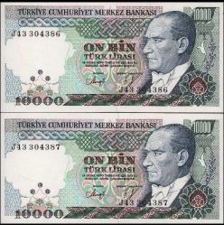 7 Emisyon J 43 Seri Takipli 2 adet 10000 Lira Çil