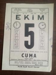 5 Ekim 1984 Büyük Saatli Maarif Takvim Yaprağı