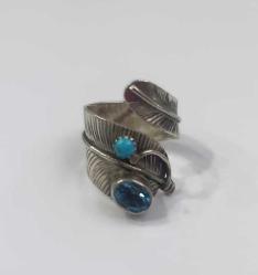 Vintage 925 Gümüş Mavi Topaz ve Arizona Turkuazı Yüzük Navajo Amerika