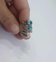 Vintage 925 Gümüş Mavi Topaz ve Arizona Turkuazı Yüzük Navajo Amerika