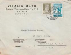 1947 GALATA DAMGALI VE VİTALİS BEYO ANTETLİ AMERİKA'YA GÖNDERİLMİŞ ZARF.