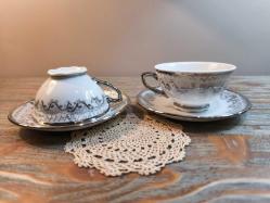 2 li takım Antika Beyaz Fincan Damgalı antika