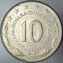 YUGOSLAVYA 10 DİNAR 1981. BÜYÜK BOY 30 mm. ÇİLALTI(-)