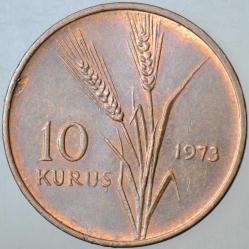 TÜRKİYE CUMHURİYETİ 10 KURUŞ 1973 ÇİLALTI.