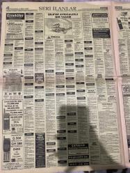 SABAH İSTANBUL ÖZEL SERİ İLAN SARI SAYFALAR DOĞUM GÜNÜ GAZETESİ - 6 MART 1997 - Boğaziçi İngilizce kuşları-başlangıç orta ileri çeviri KPDS TOEFL-Eleman arayanlar-emlakçı-garson-pazarlama- sarı sayfalara kredi kartıyla ilan vermek çok kolay çok hızlı-tecrübeli muhasebe şefi-Fransızca bilen-esen tekstil-planlamacı-tezgahtar-tornacı-turizm otel-Ntek bilgisayar-teknik servis elemanı-boya baskı-nakış takipçileri-baskı nakış takibi Sorumlusu-Tornacılar ve Puntacı elemanlar-aşçıbaşı usta ve yardımcıları- satış temsilcileri-güvenlik elemanları-Kaynakçılar-Fatih telefon-en iyi fiyata en iyi cep telefonu-çağrı-en iyi cep telefonu şok fiyatlara-Yılmaz-İhraç fazlası satışları-Özel bilSof-sarı sayfalarda bu ilanı sütün santimi sadece 10 $-emekliler-Şile‘de ayrıcalıklı bir yaşam-sahibinden satılık dükkan ve işyerleri-yatırımcılar-Tesan-Çatalca kabakça köyü nde-Yeşilköyde-sahibinden satılık daireler ve arsalar-mimar Sinan-sorunsuz iletişim için doğru adres-arayın görüşelim-çağı telekom-kiralık e