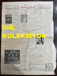 Osmanlıca Cumhuriyet Gazetesi, Orijinal Dönem Basım - 18 Mayıs 1926 - Sayı: 728 - Hicri: 6 Zilkade 1344 - Yeni Ticaret Vekili İşe Başladı. Rahmi Bey Dün Ankara Muhabirimize Beyanatta Bulunmuş, Başlanan İşlere Devam Edileceğini Söylemiştir - Maarif Vekili Necati Bey Darülfünun Bütçesinin Meclisçe Kabulünden Sonra İstanbul'a Hareket Edecektir - Türkiye-İran - Moskova Sefirimiz Zekai Bey'in, Yeni Muahedenin Ehemmiyeti Hakkında Beyanatı - Grevden Sonra İlk Gelen İngiliz Gazeteleri - Dört Sayfalık Times'ın Muhteviyatı - Vali Bey Niçin Taht-ı Mahkemeye Alınıyor? Macit Bey'in İntiharı Bittabi Elimdir, Fakat Vali Bey, Kanun Tatbikinden Başka Bir Şey Yapmamıştır - (Fotoğraf İstanbul Valisi Süleyman Bey) - Çatalca Heyeti Ankara'da Büyük Bir Hiss-i Kabul Gördü. Heyet Azasının Gazi Paşa Numune Çiftliğindeki Müşahedeleri. İzmir Mebusu Osmanzade Hamdi, Çatalca Mebusu Şakir, Dahiliye Vekili Cemil Beylerin Ankara'da Fahri Hemşehrileriyle Aldırmış Oldukları Resim
