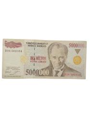 D28 7. Emisyon 5000000 Türk Lirası Cumhuriyet Dönemi Koleksiyon Kağıt Para.