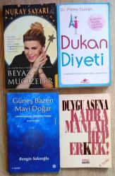 4 ADET KİTAP:  1. KİTAP: BEYAZ MUCİZELER, 2. KİTAP: DUKAN DİYETİ, GÜNEŞ BAZEN MAVİ DOĞAR, KAHRAMANLAR HEP ERKEK