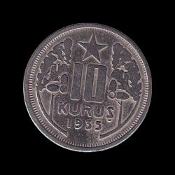 10 Kuruş 1935, KM#863, AU-58, ÇA, Sadece 60,000 Adet Basım, Çok Nadir